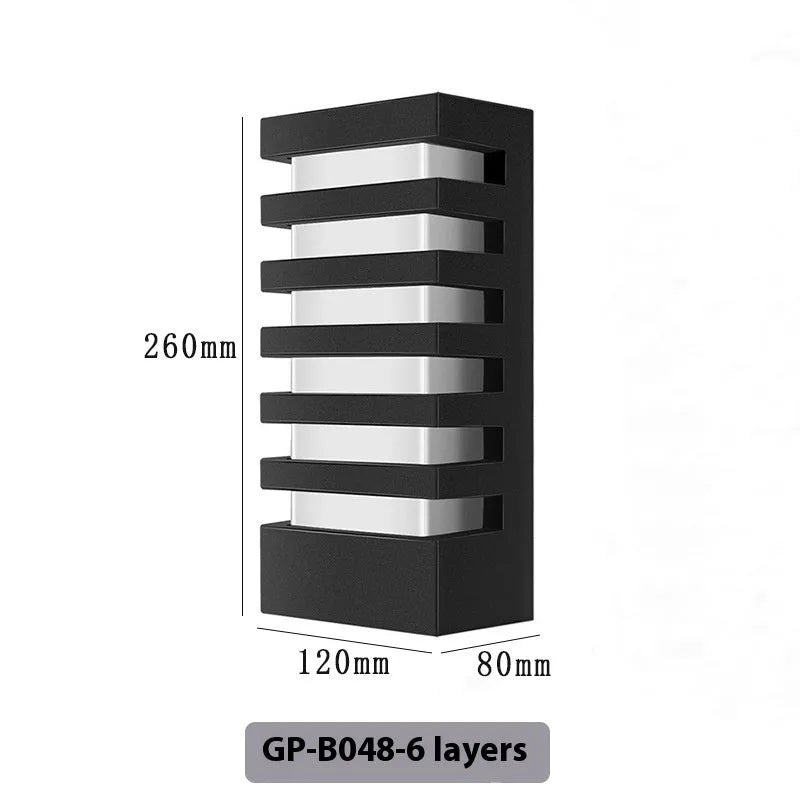 Modern minimalist black outdoor wall lamp with aluminium alloy construction and IP55 rating.