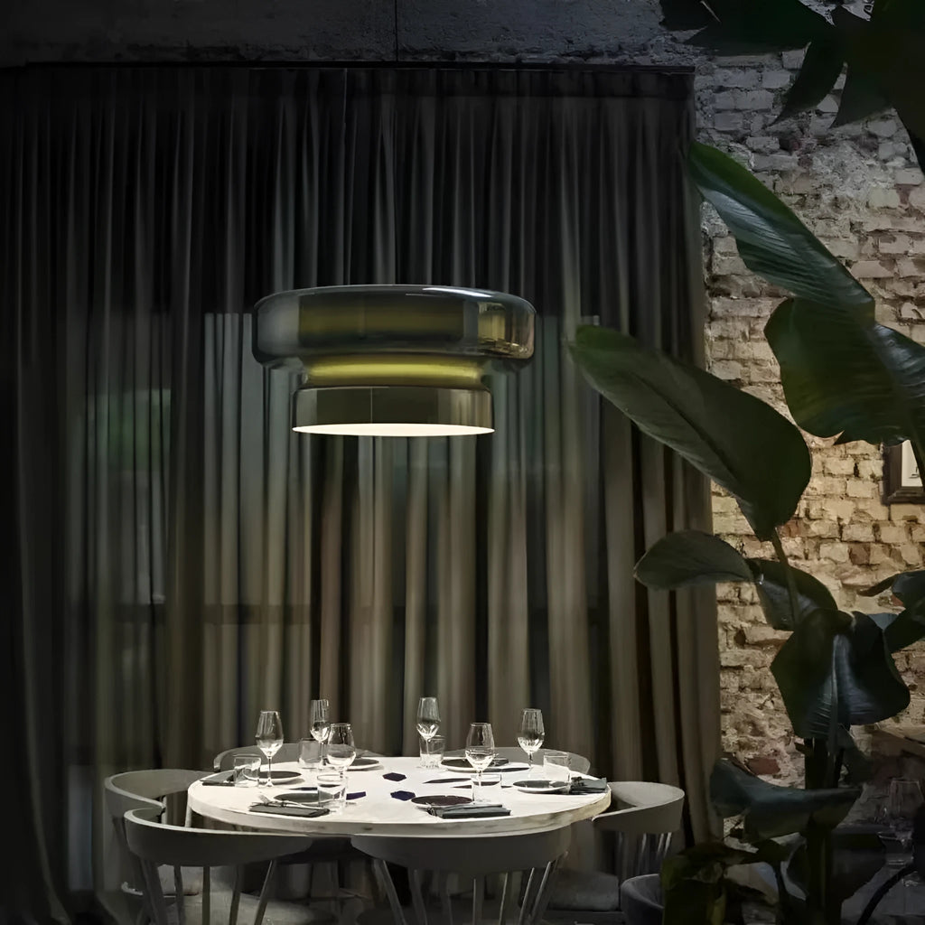 Modern simple style glass chandelier light fixture in a choice of four colours.