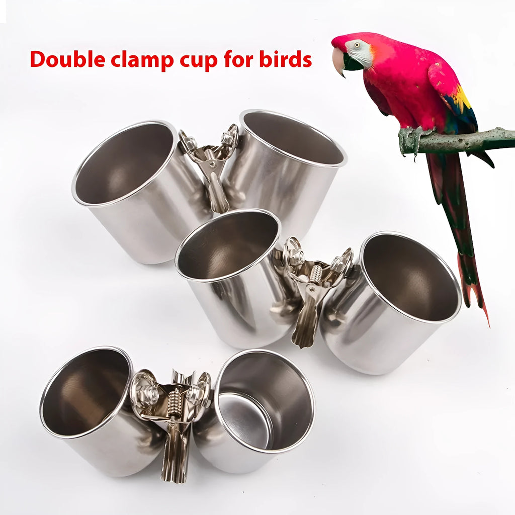 Stainless steel birdcage feeder in natural colour, shown in small, medium, and large size options.