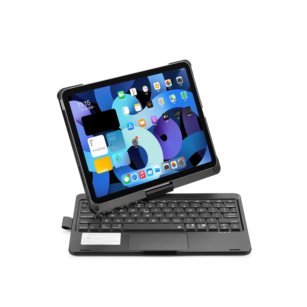 Rotating Bluetooth keyboard with touch backlight for iPad in black, rose gold or silver