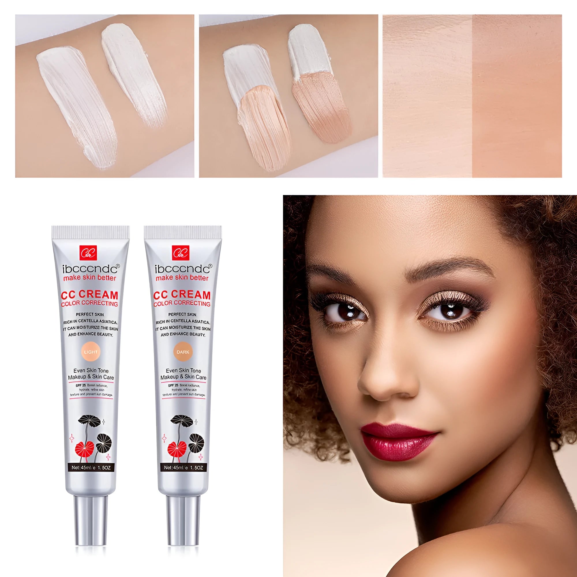 Erborian Centella Asiatica CC cream tube in light or dark shade, 40ml colour correcting makeup