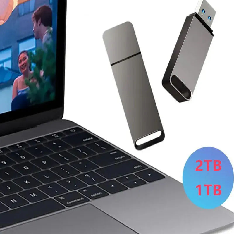 Customisable metal USB flash drive in black, red, and silver colours showing capacity options.