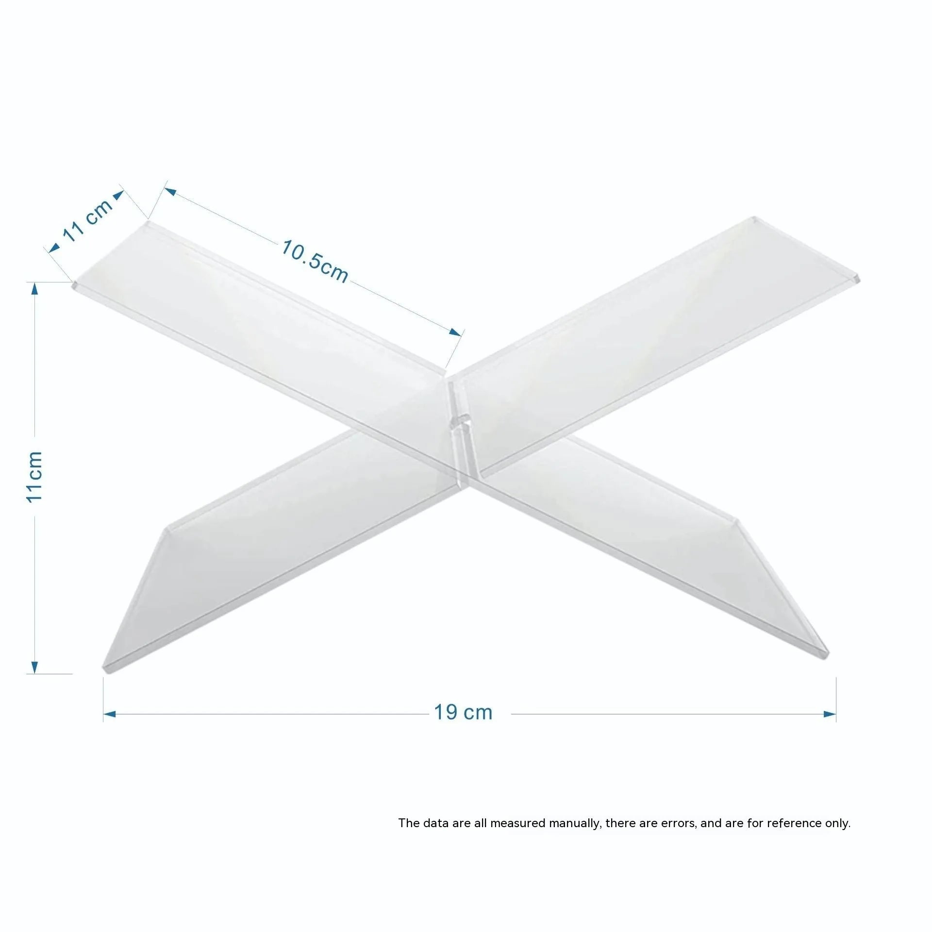 Clear acrylic X-shaped desktop book display rack holding a book.
