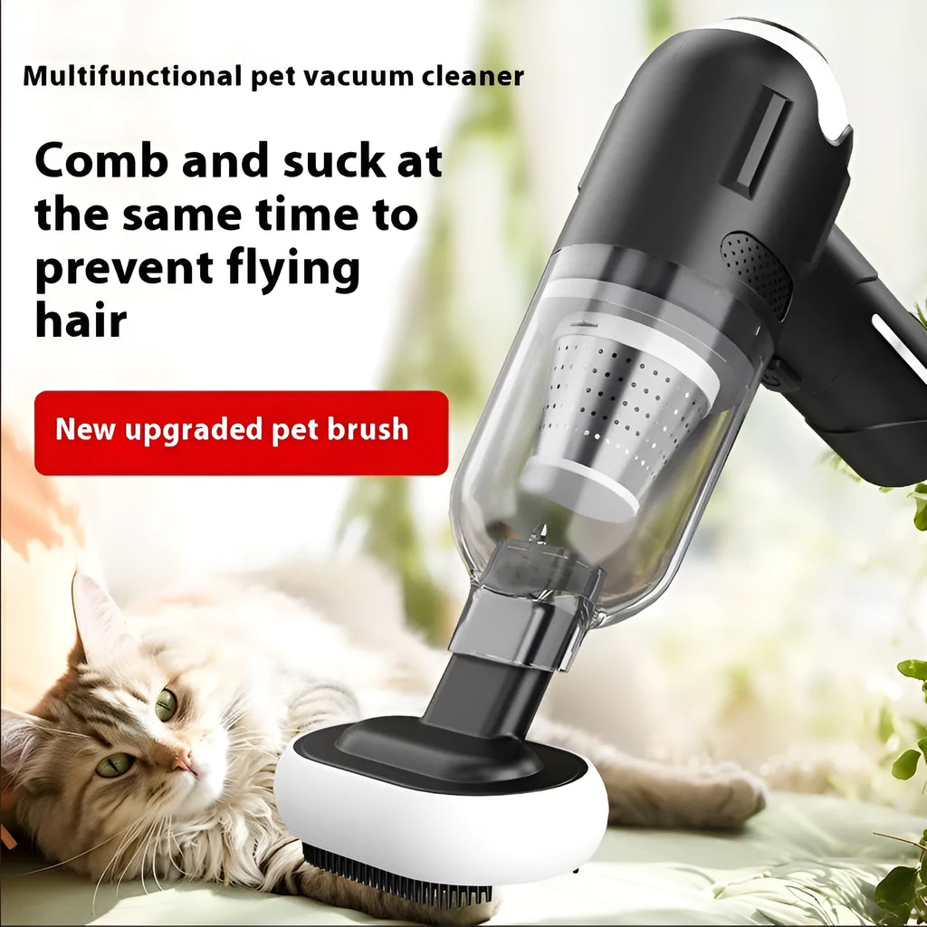 Handheld cordless pet hair vacuum cleaner with attachments on a sofa