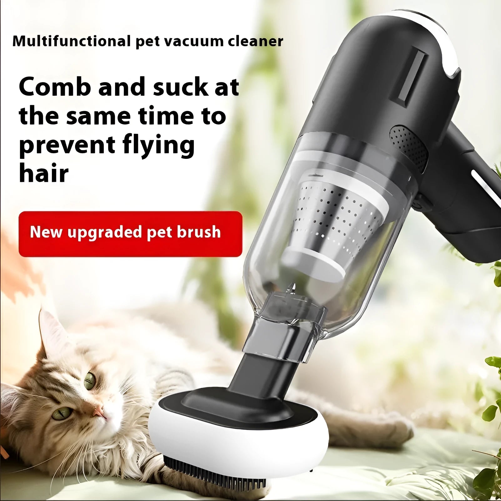 Handheld cordless pet hair vacuum cleaner with attachments on a sofa
