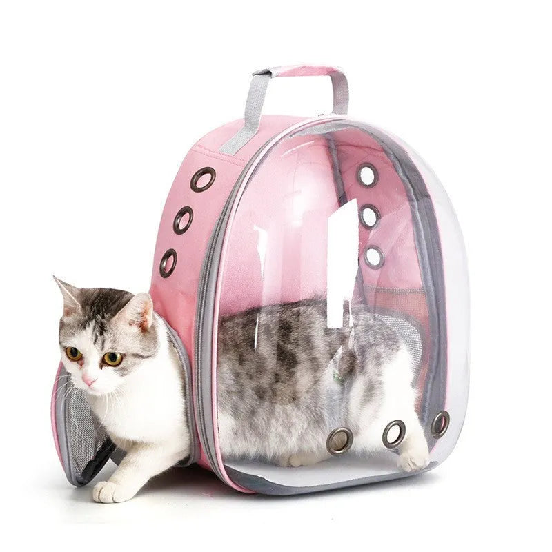 Solid colour PC plastic cat carrier backpack with a side opening, shown in grey.
