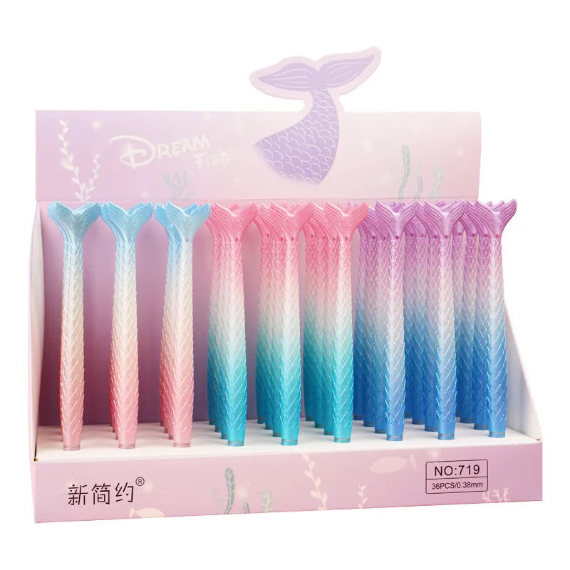 Cartoon mermaid design gel pen with a 0.38mm fine needle tip on a plastic body.