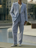 Blue and white striped polyester suit set with regular fit styling