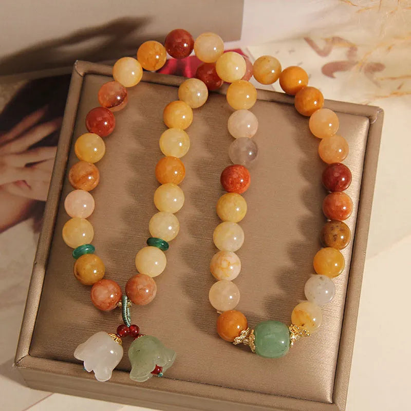 Natural Jinsi Jade multi-layer women's bracelet with orchid pendant charm on adjustable cord