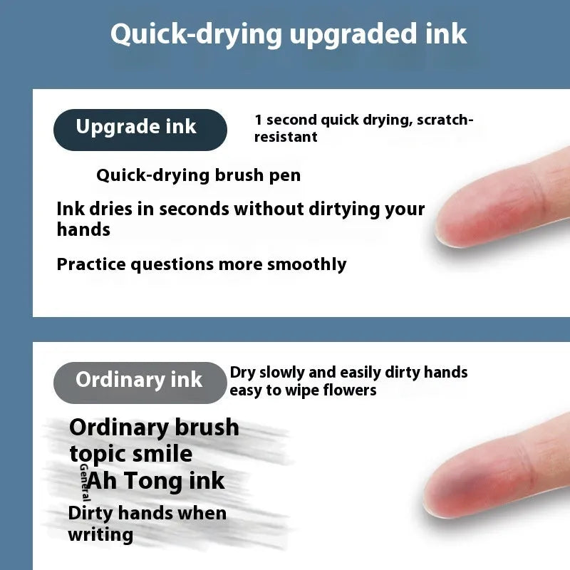 Pack of 10 quick-drying ballpoint pen refills in black, red, blue, and ink blue colours.
