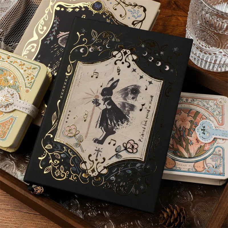 Gothic style A5 notebook with retro animal artwork in three cover colour options