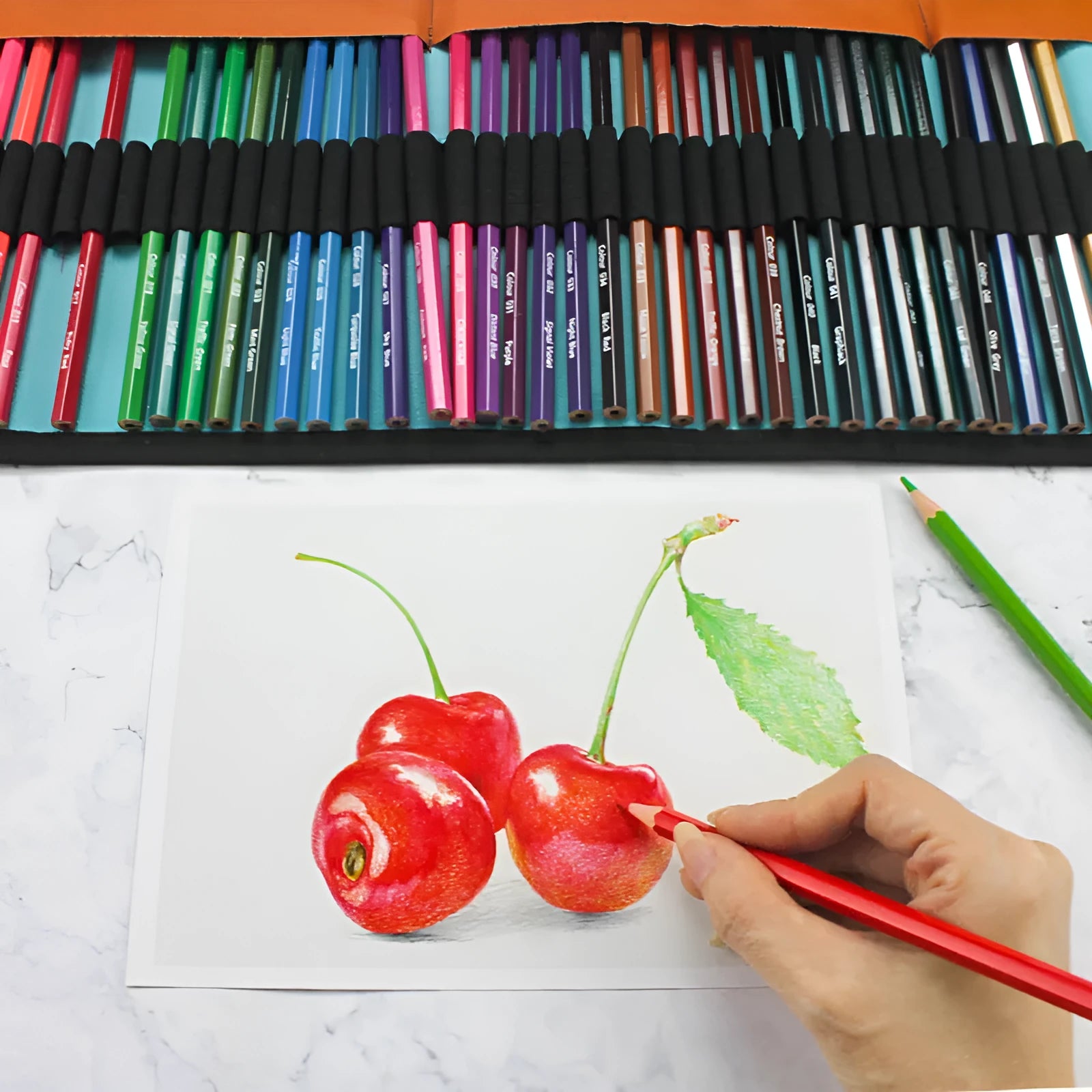 50 wooden coloured pencils in basswood casings with wooden storage case for oily painting