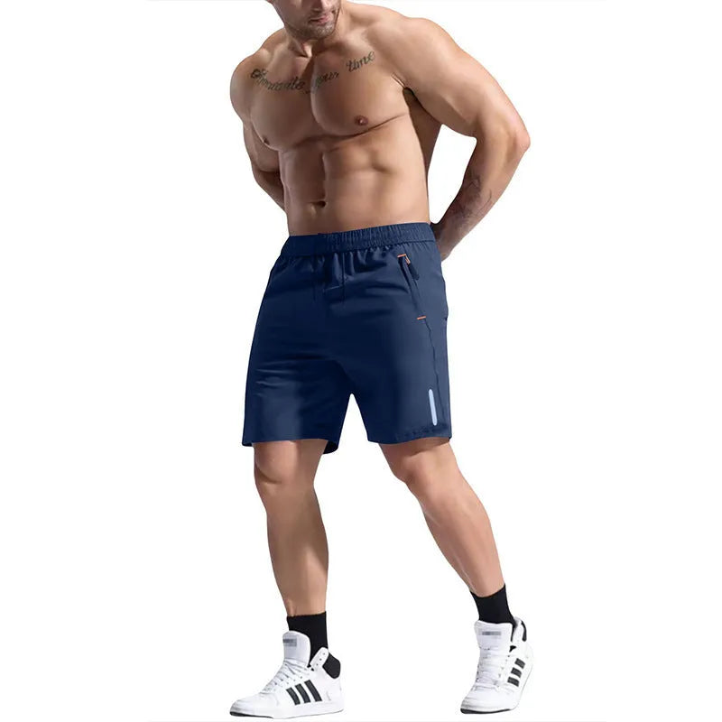 Men's grey sports shorts with an elastic high waist and drawstring, made from bamboo fibre and polyester fabric.
