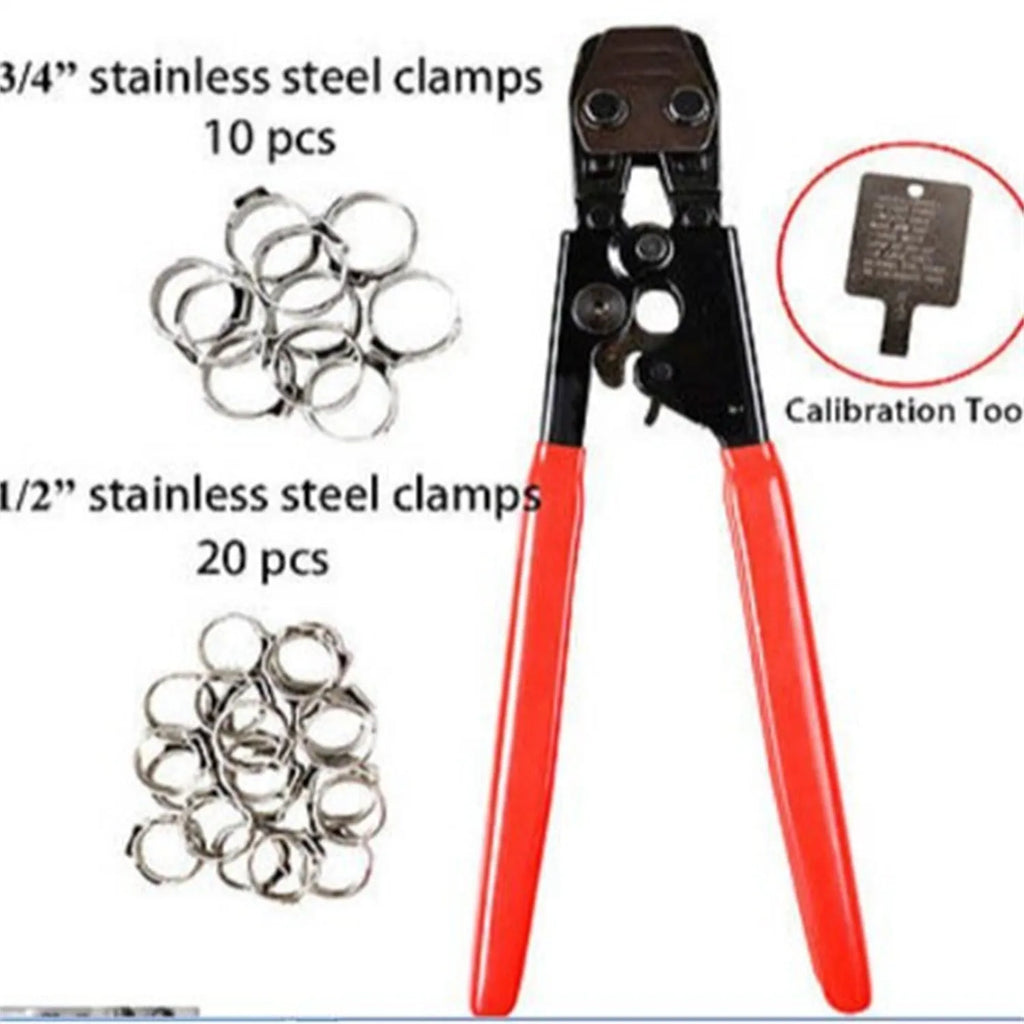 Single ear clamp tool kit with red cloth case and carbon steel cutting blade for hose connections