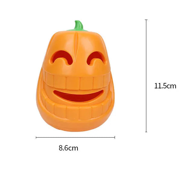 Orange Halloween pumpkin shaped dog chew toy with treat dispensing funnel opening