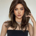 Mid-length curly synthetic wig with platinum gradient colour and long bangs
