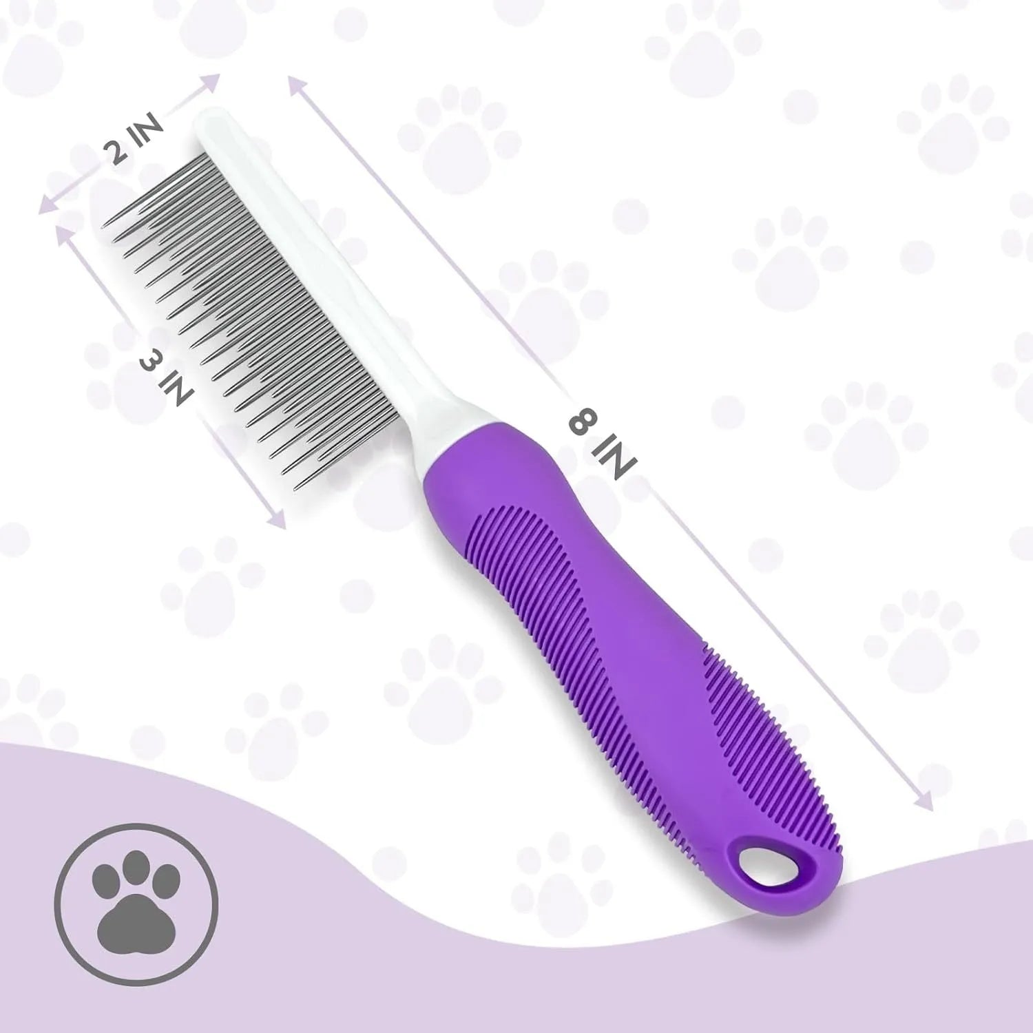 Purple pet detangling comb with stainless steel teeth for grooming cats and dogs