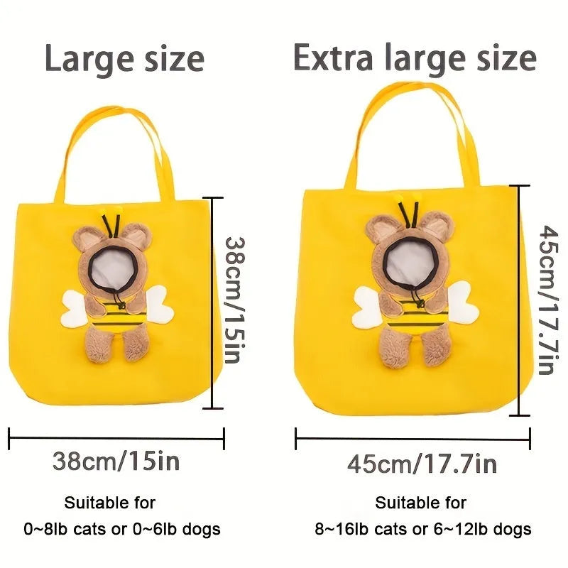 Little Bee Design pet carrier bag in canvas with safety zippers and adjustable side opening for cats and dogs.