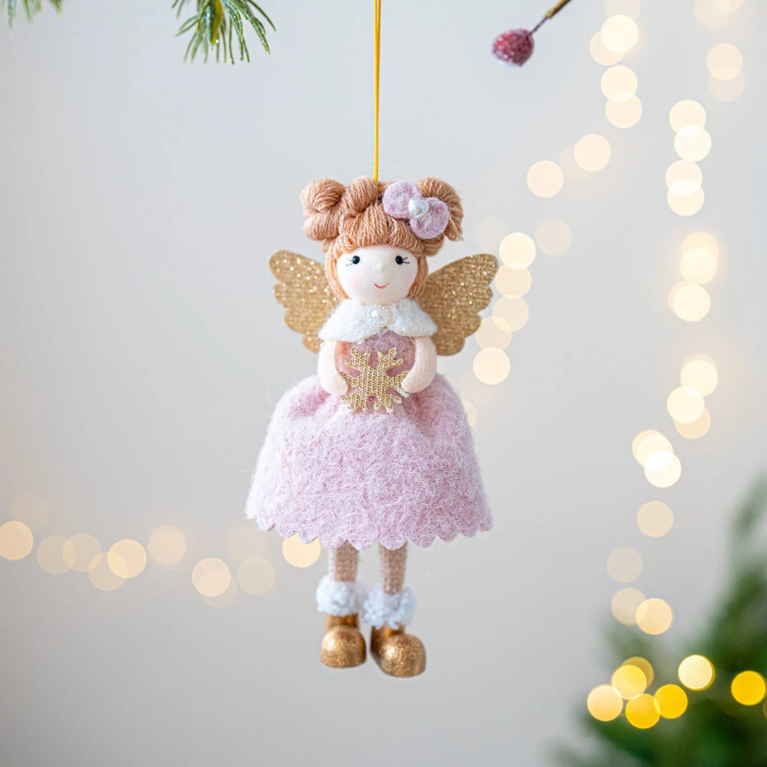 Pink and white cloth fabric Christmas angel wings plush pendant ornament