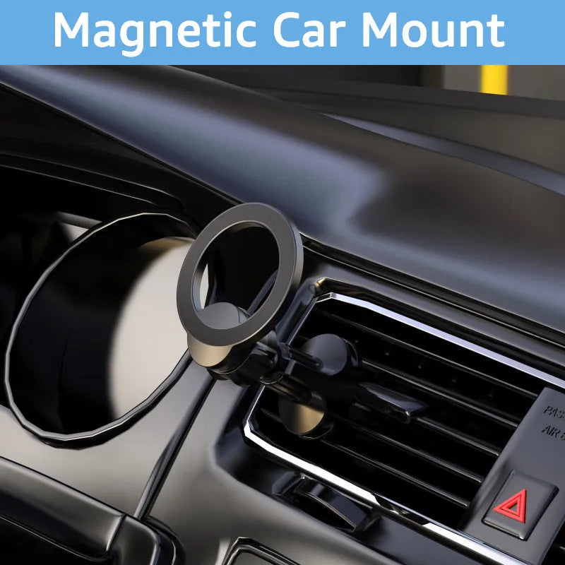 Black magnetic car air vent phone holder with O-ring bracket for 6.8 inch mobile devices