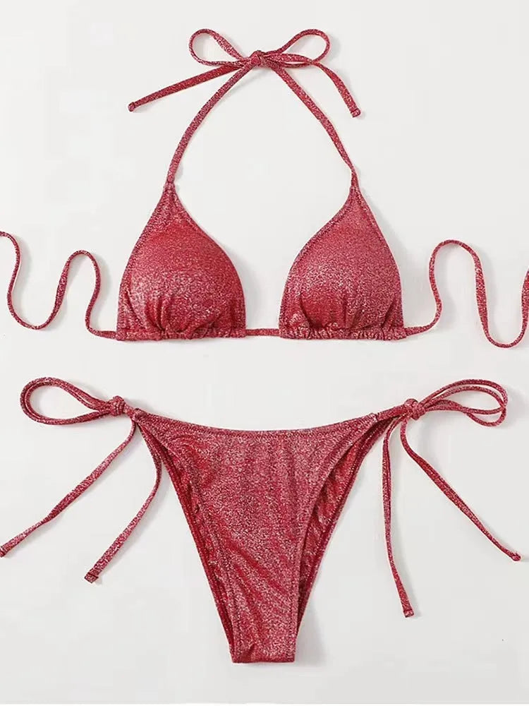 Women's split bandage bikini swimsuit in briefs style with colour options