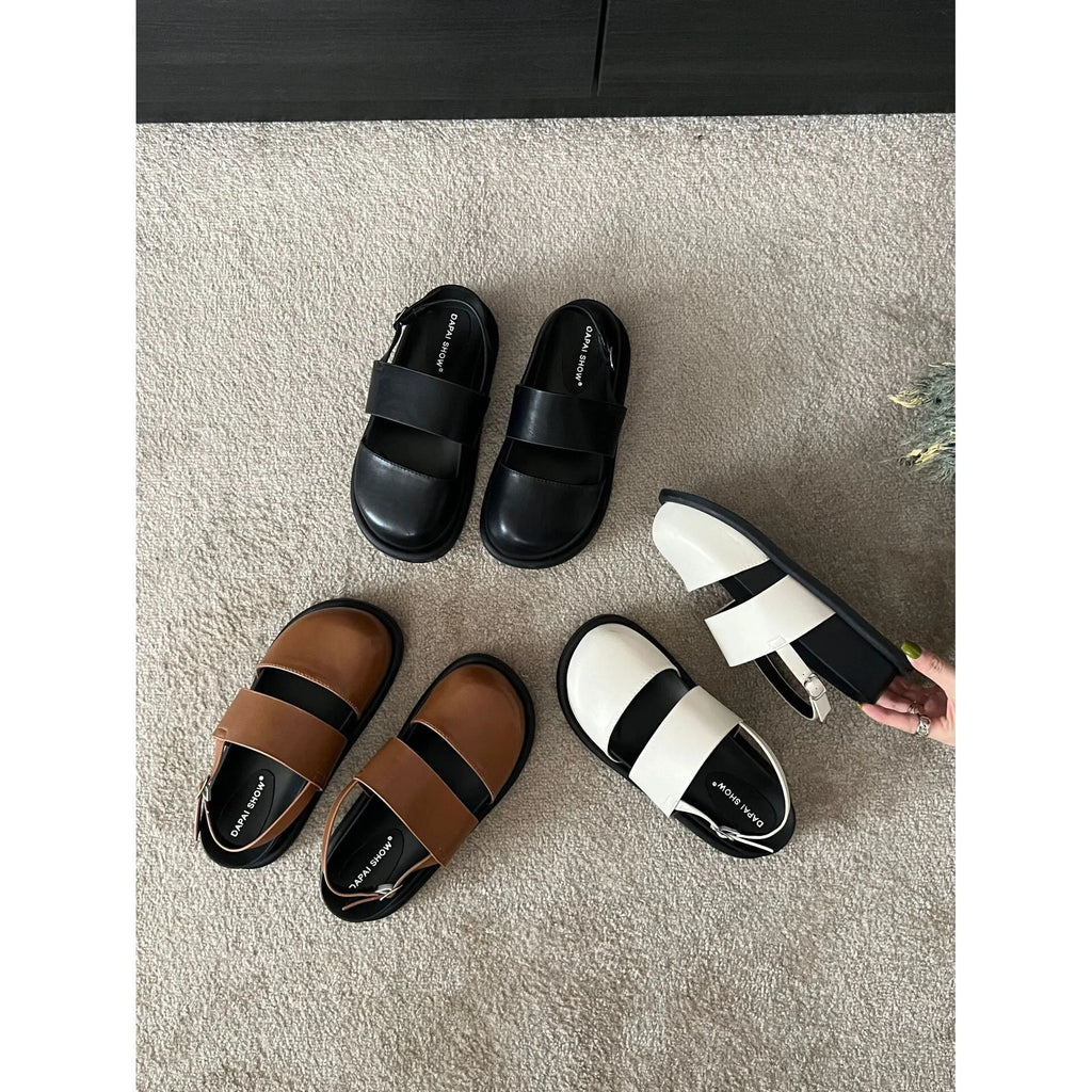 Retro raised sole sandals with ankle buckle in microfibre, shown in apricot colour