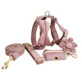 Light purple pink velvet dog collar pet accessories set with multiple style options