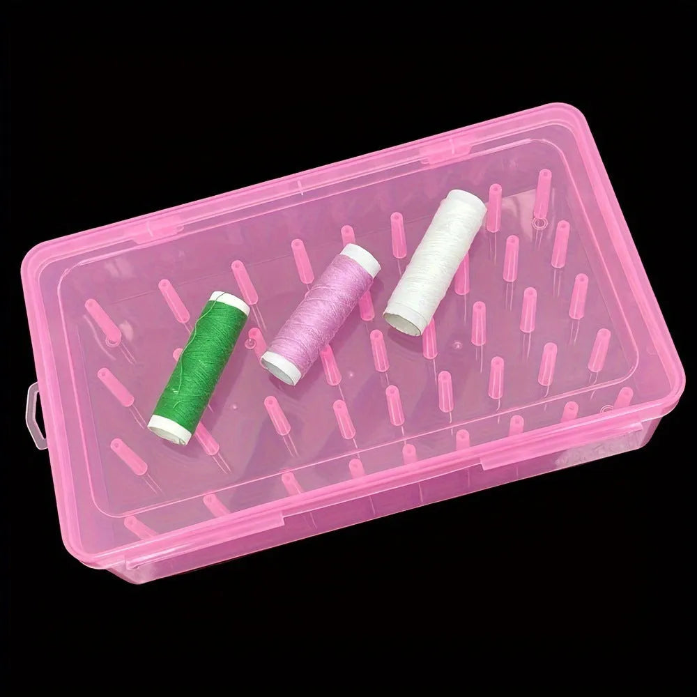 Embroidery storage box with 42 compartments for threads and sewing tools in transparent plastic