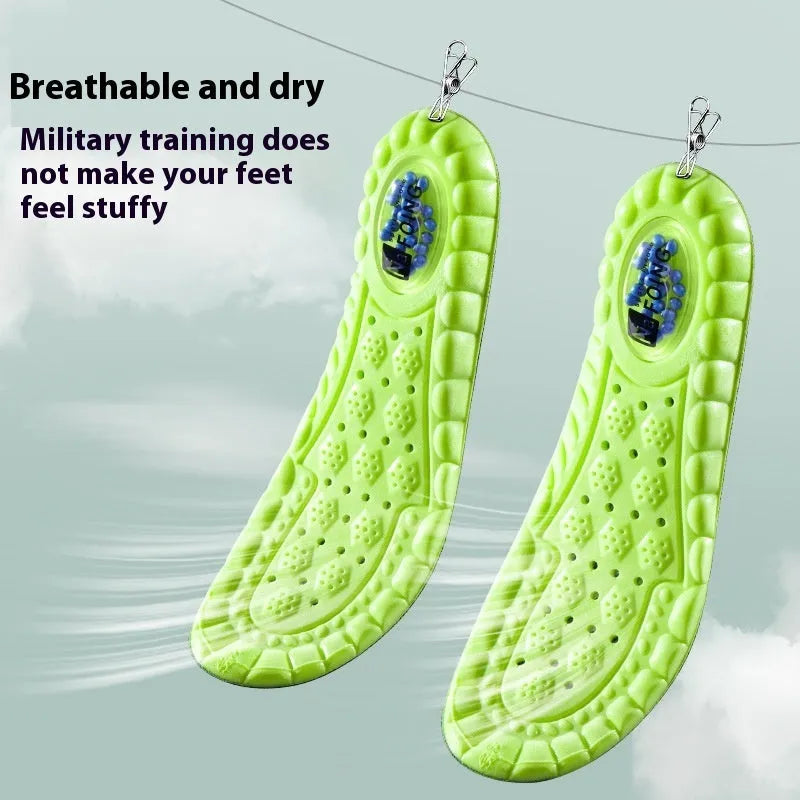 Green Pu air cushion sports insoles with argy wormwood for shock absorption and sweat control