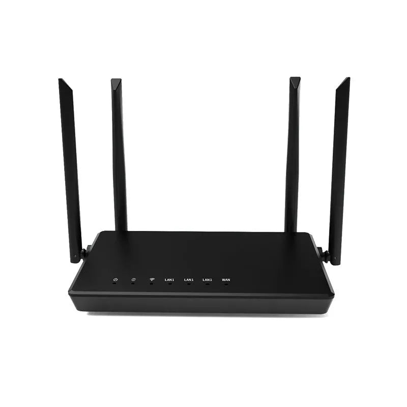 Portable 300 metre home WiFi router with metal construction showing interface ports