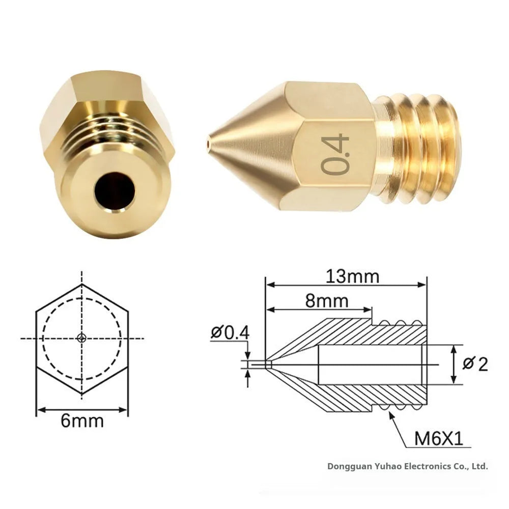 Brass MK8 3D printer nozzle and stainless steel cleaning pin kit with 0.4mm aperture.