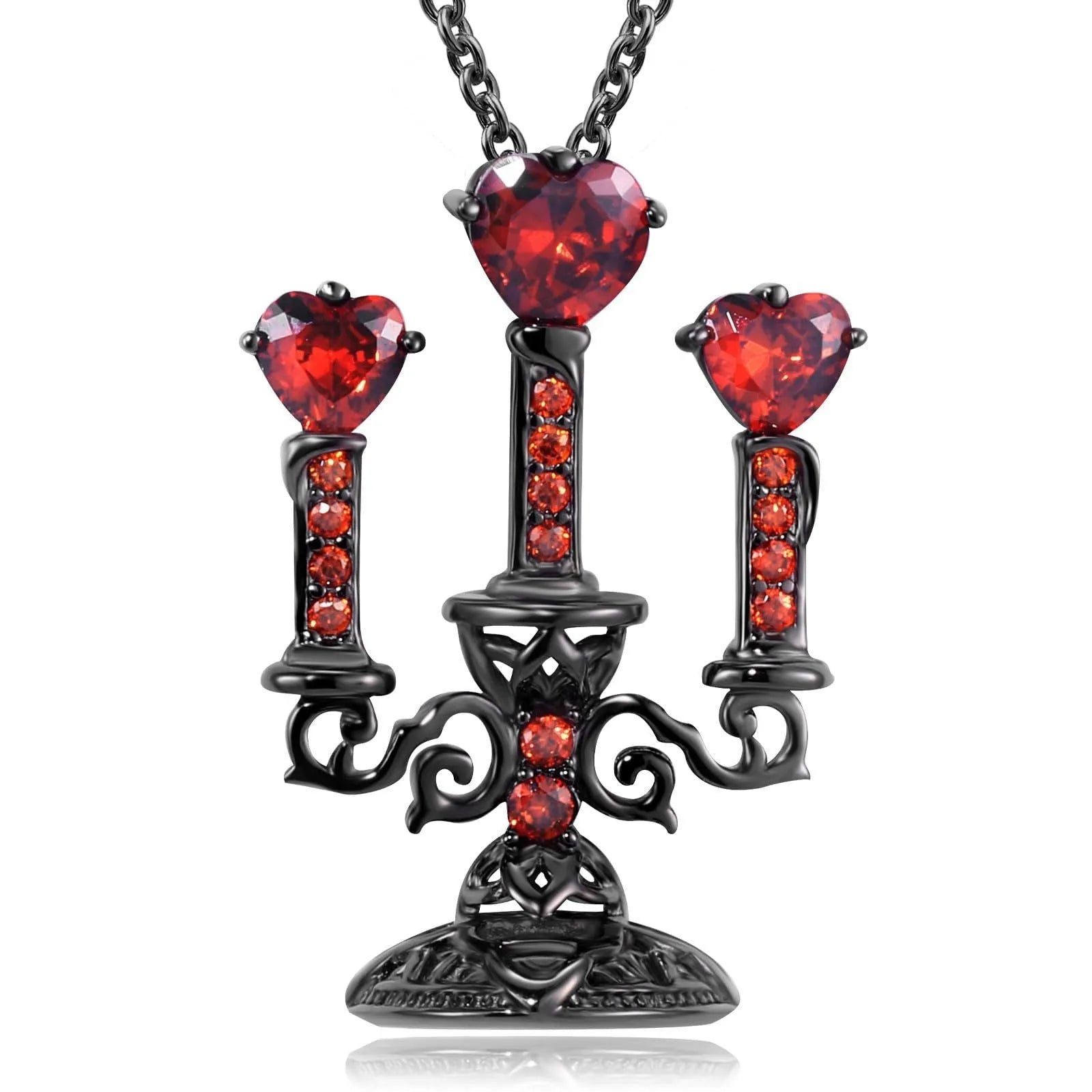 Gothic women's necklace with hollow candlestick pendant on cross chain, zinc alloy with diamond finish
