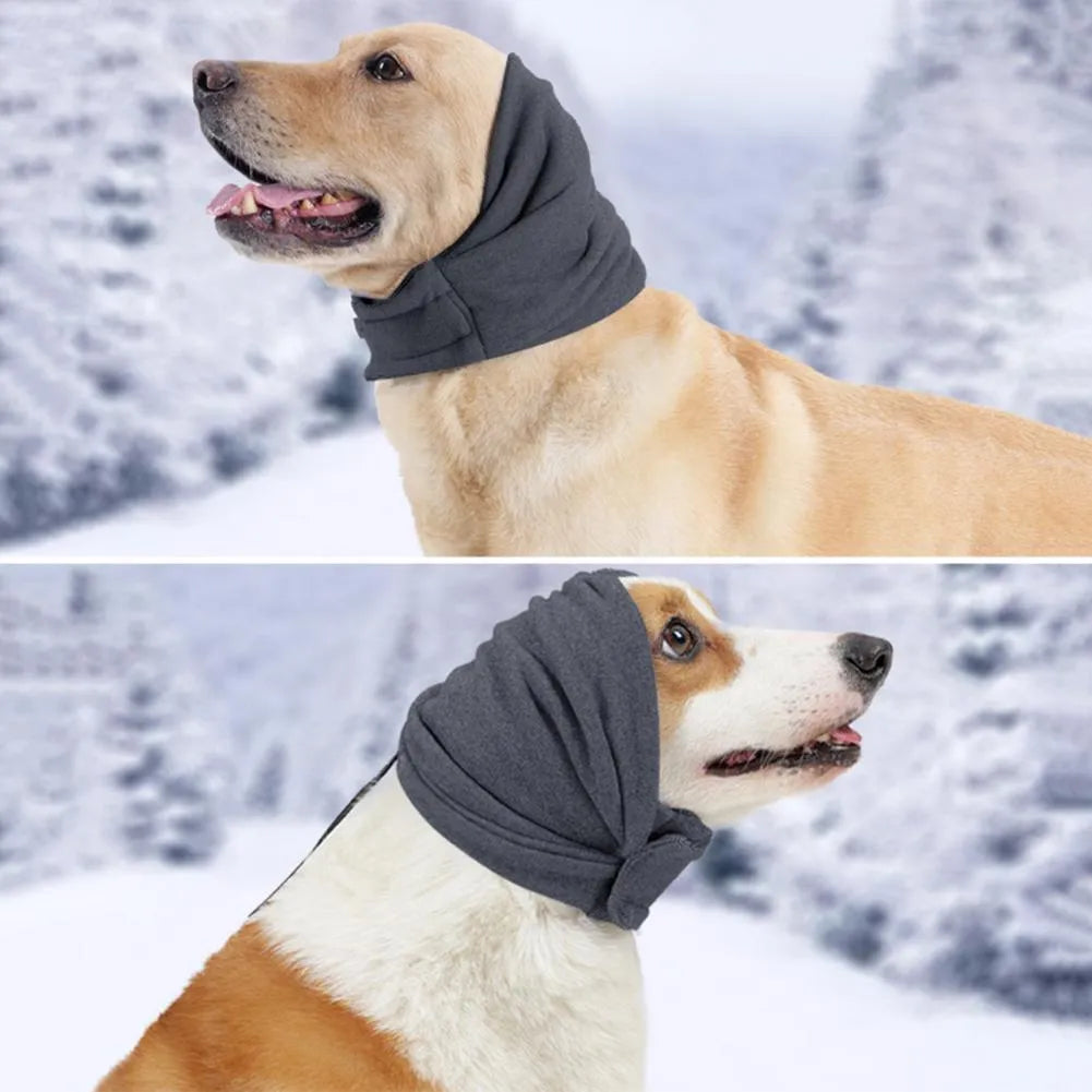 Black dog head cover hoodie with ear wraps for noise reduction and anxiety relief