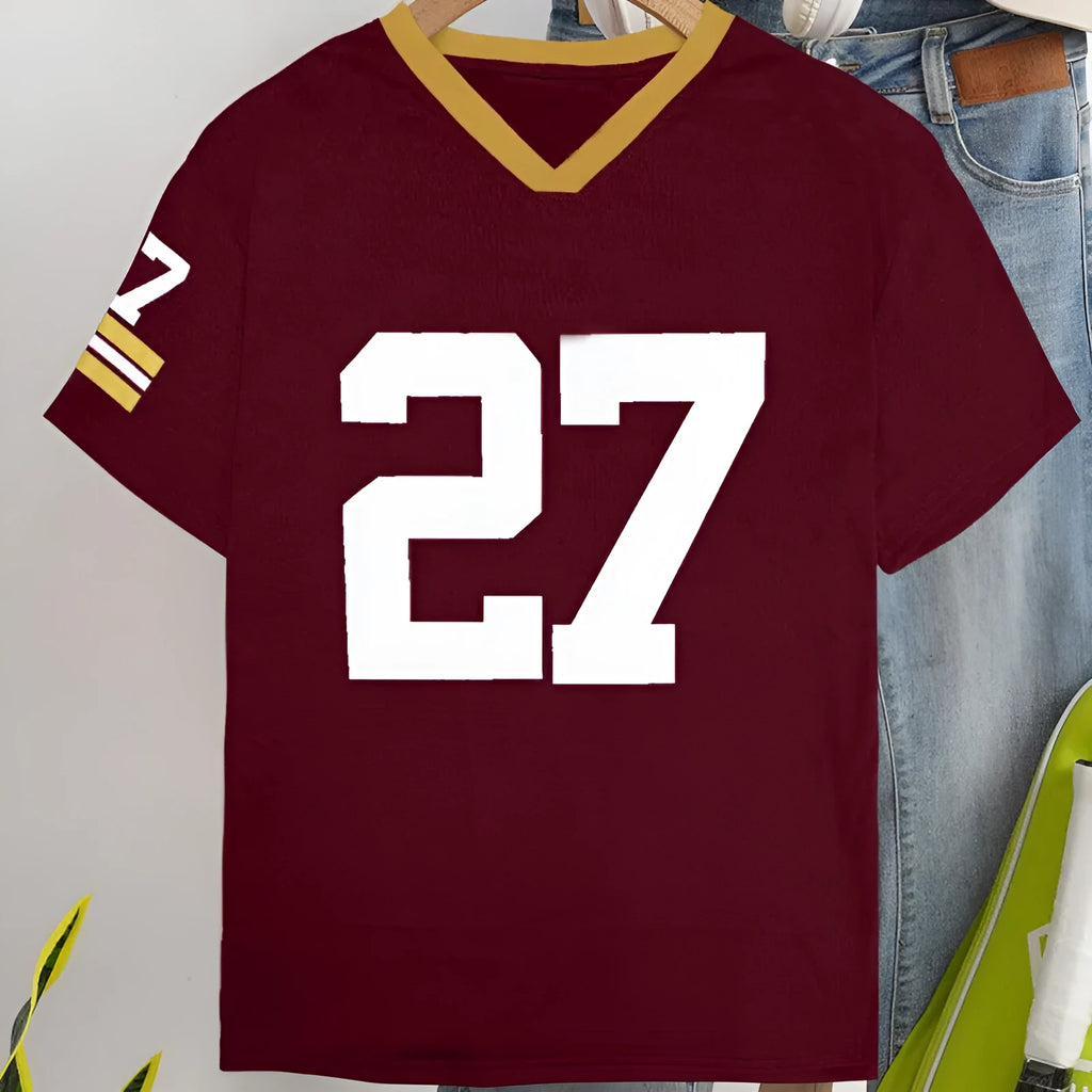 Red cotton loose fit T-shirt with digital letter printing and short sleeves