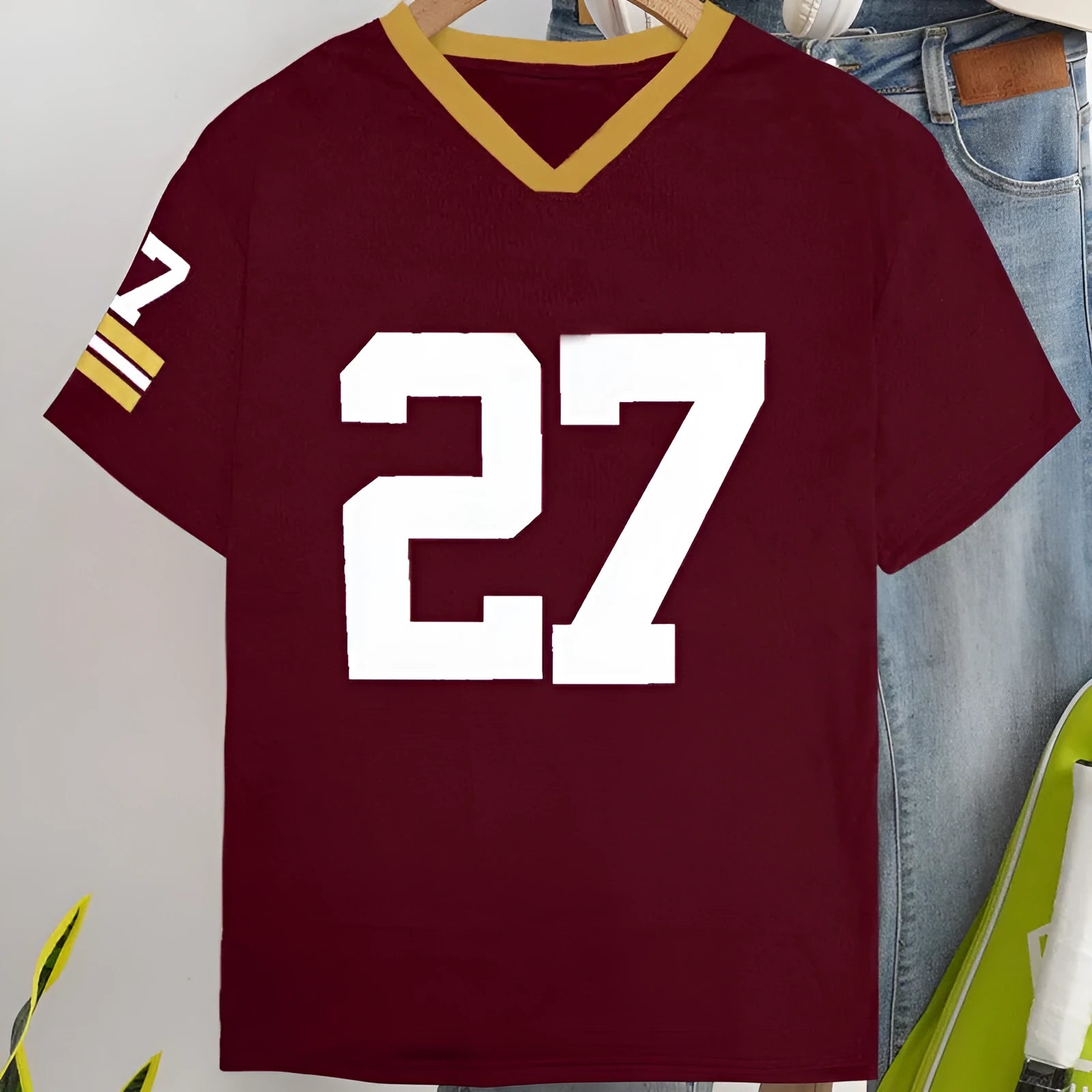 Red cotton loose fit T-shirt with digital letter printing and short sleeves