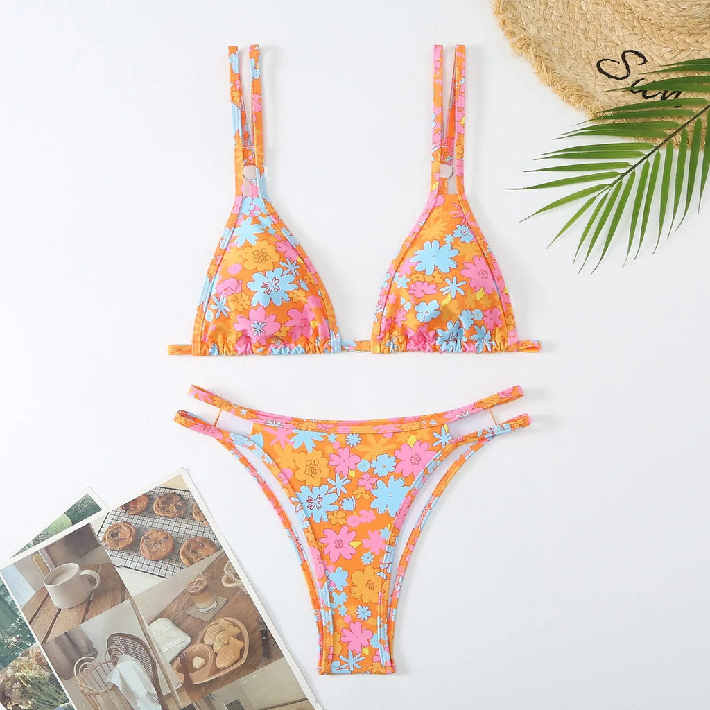 Women's printed halter briefs bikini set in multiple colours for swimming and wading