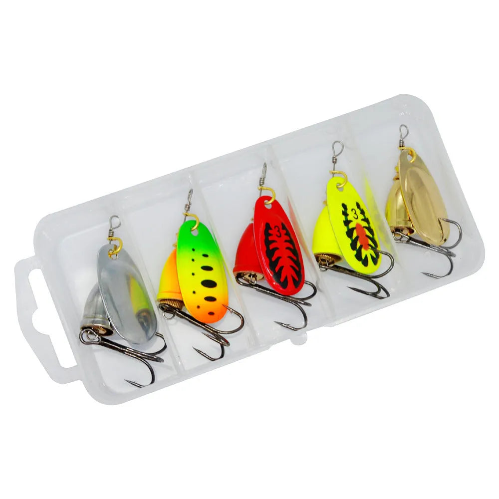 R composite rotating sequins and copper bell metal fishing lure in seven colour options on a 3# size.