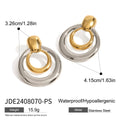 Golden round double layer hollow stud earrings with geometric design and electroplated finish