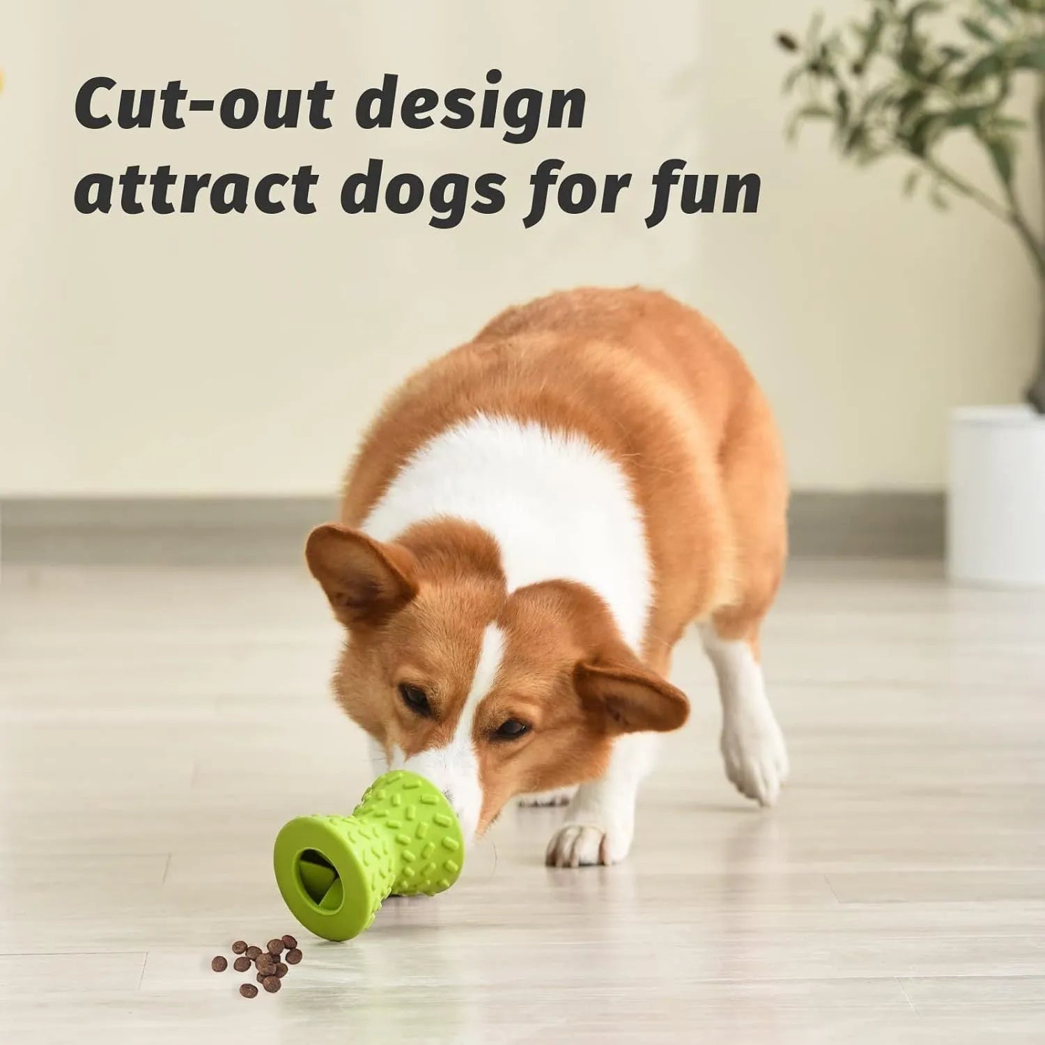Natural rubber treat dispensing bone dog toy in blue colour with hollow centre and food leakage holes