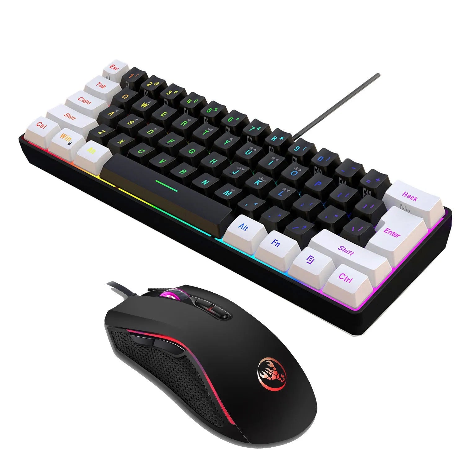 V700WB white and black backlit gaming keyboard and mouse combo with data cable