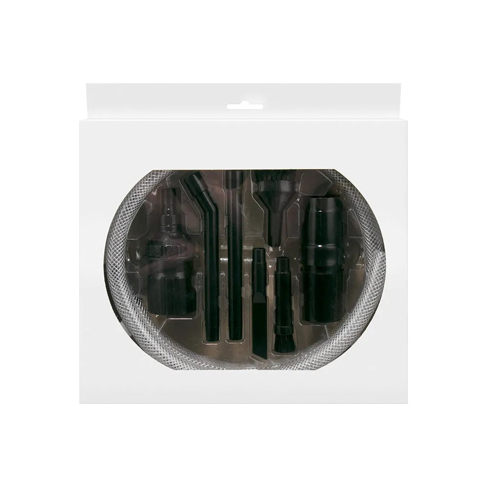 Eight-piece vacuum cleaner accessory set with small suction head for spaces under 10 square metres
