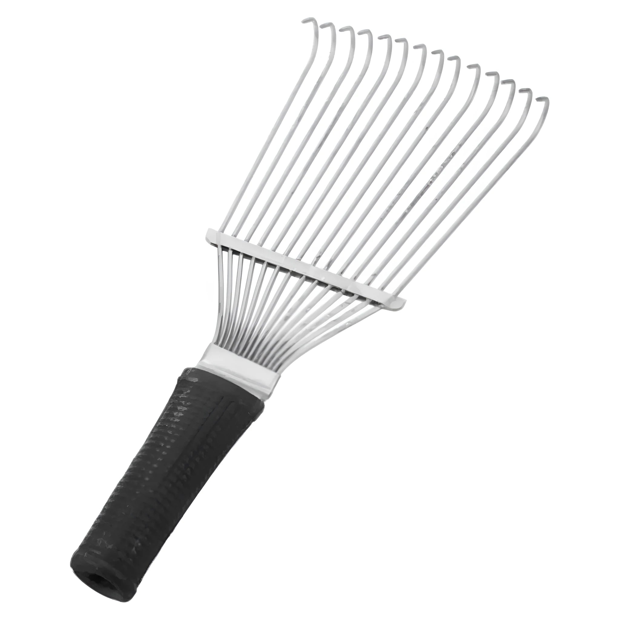 Black stainless steel horse grooming rake with metal comb teeth, measuring 33 cm long.