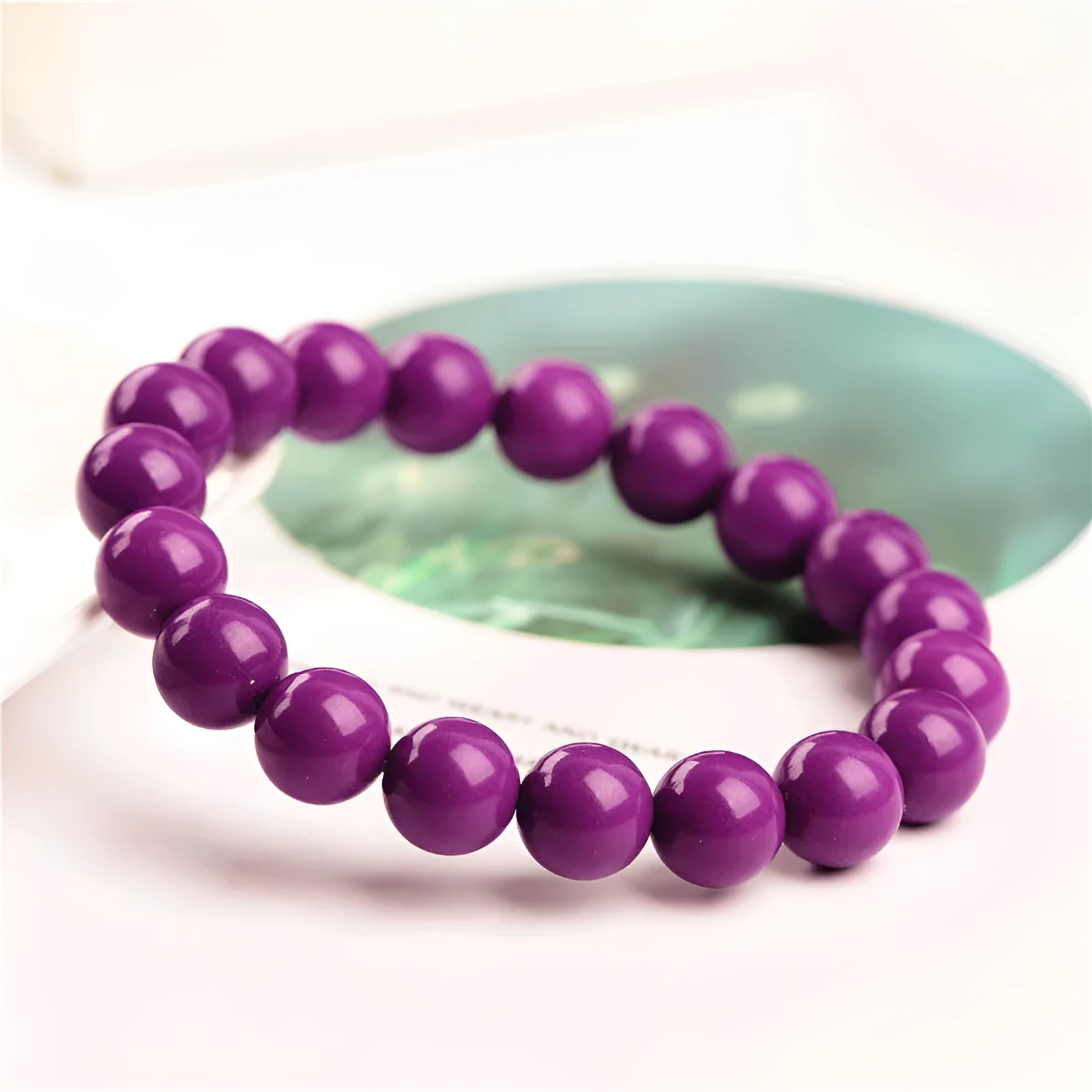 Jiuya polished crystal purple mica bracelet showing single ring design with precise bead sizing