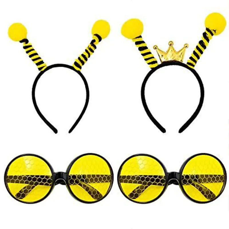 Yellow bee costume headband and glasses set with insect theme decoration