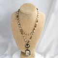 Tribal style two-layer necklace with natural stone and glass beads on alloy chain