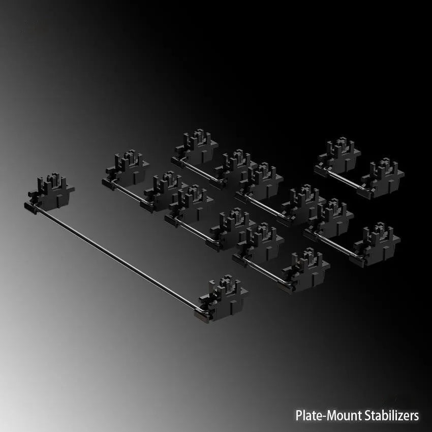 Black and milky white mechanical keyboard stabiliser shaft sets with a 4.3-inch screen on a grey background.