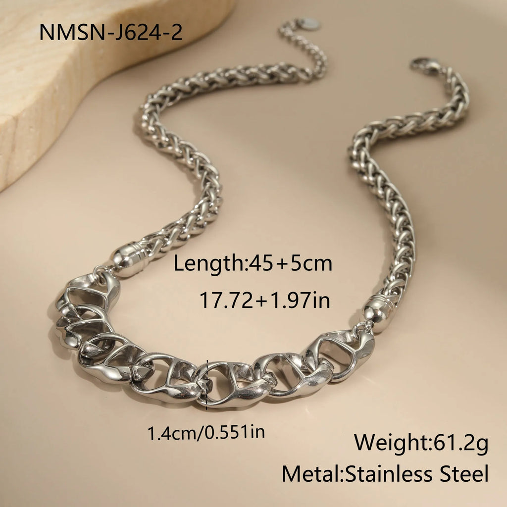 Stainless steel women's necklace with geometric pendant and regular chain in gold or steel finish