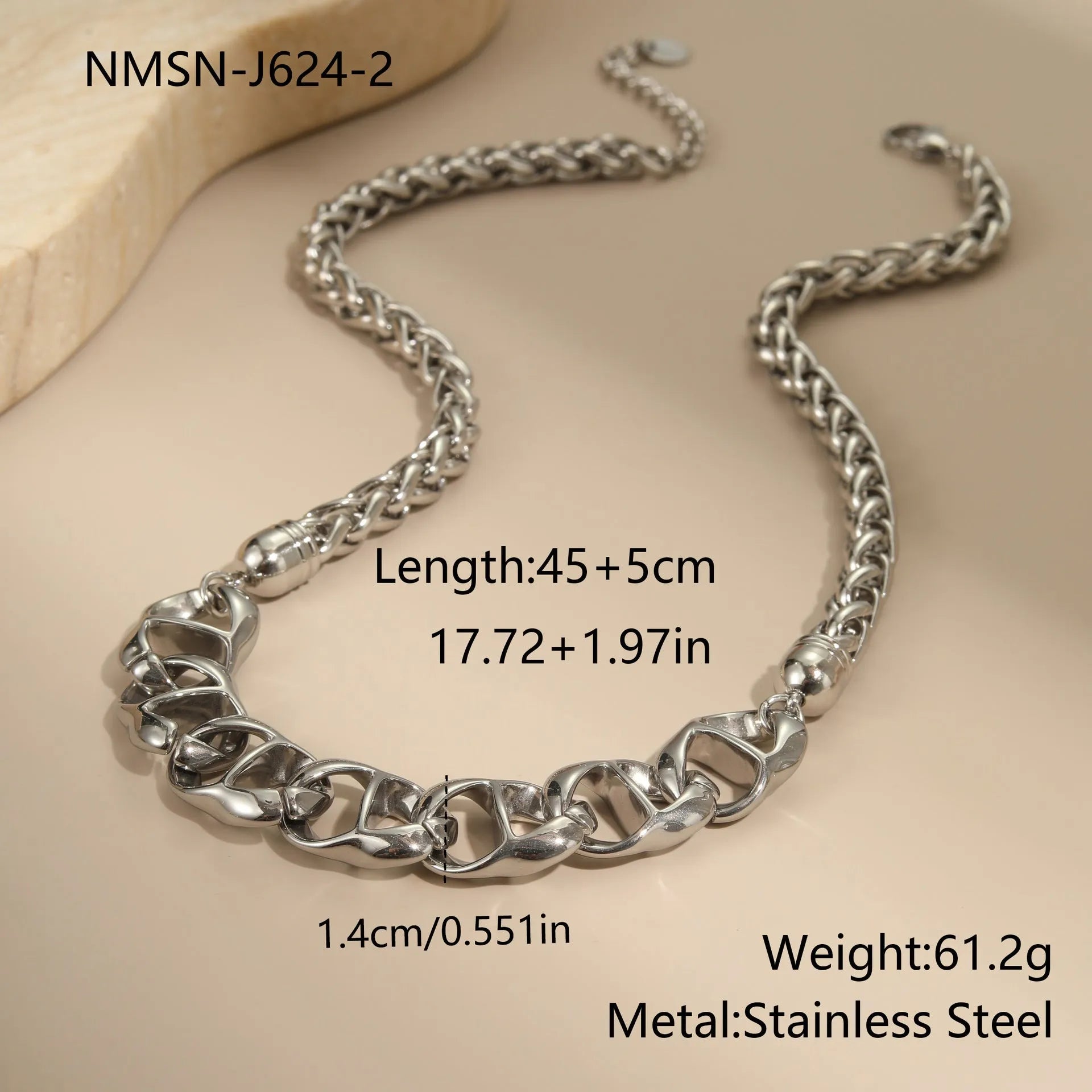 Stainless steel women's necklace with geometric pendant and regular chain in gold or steel finish