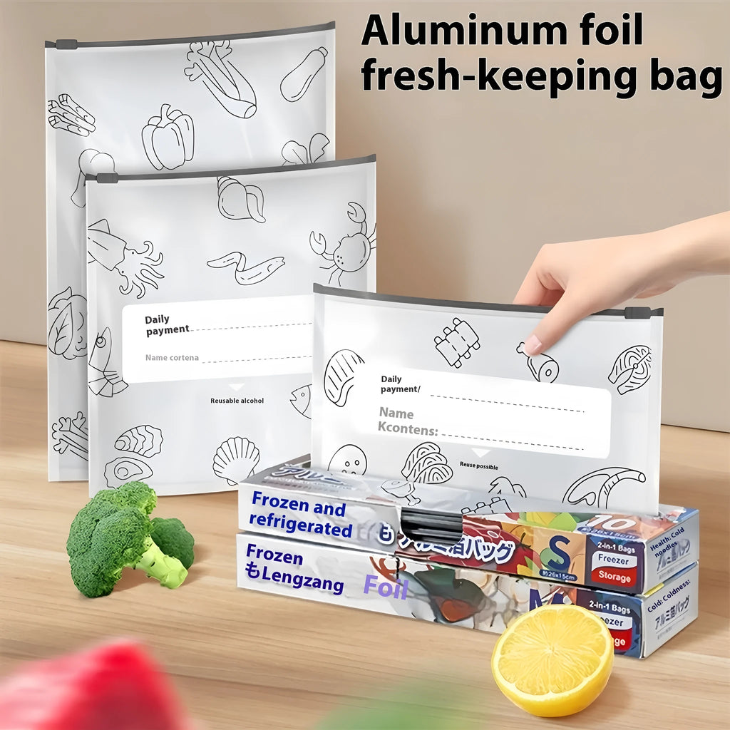 Aluminium foil sealed bags in three sizes for food storage with heat resistance properties
