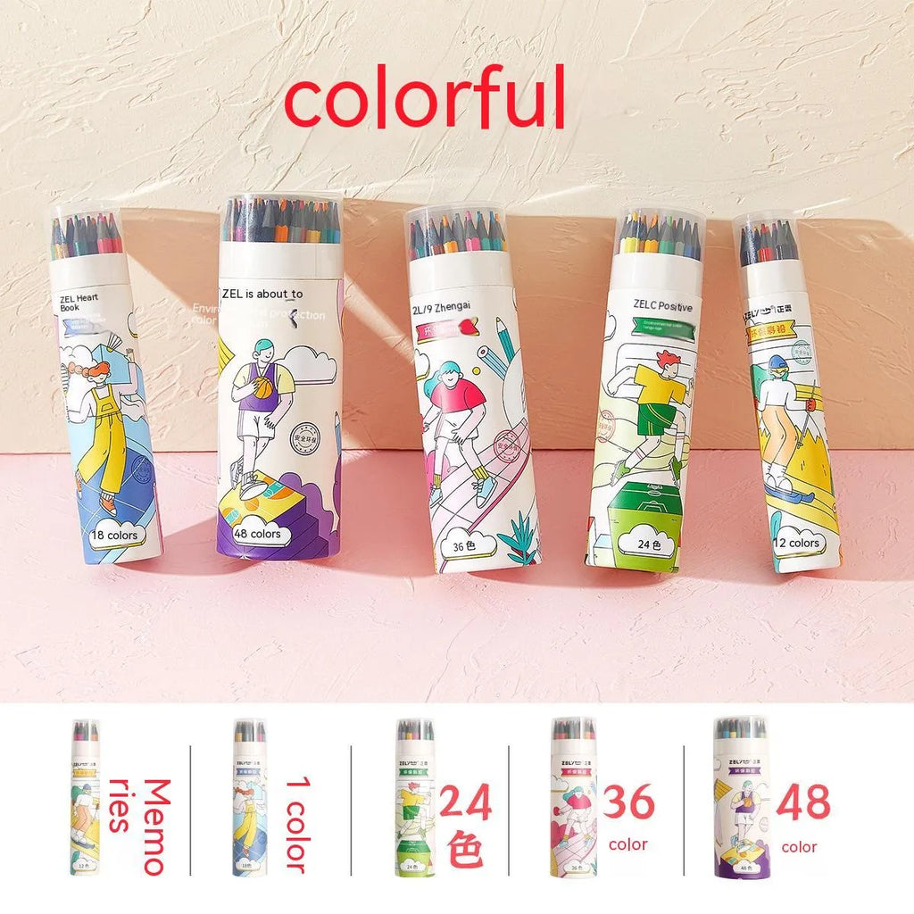 Zhenglin Sports Series colour pencils showing paper barrel construction and multiple colour options